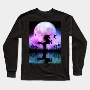 Wonderful unicorn with fairy in the night Long Sleeve T-Shirt